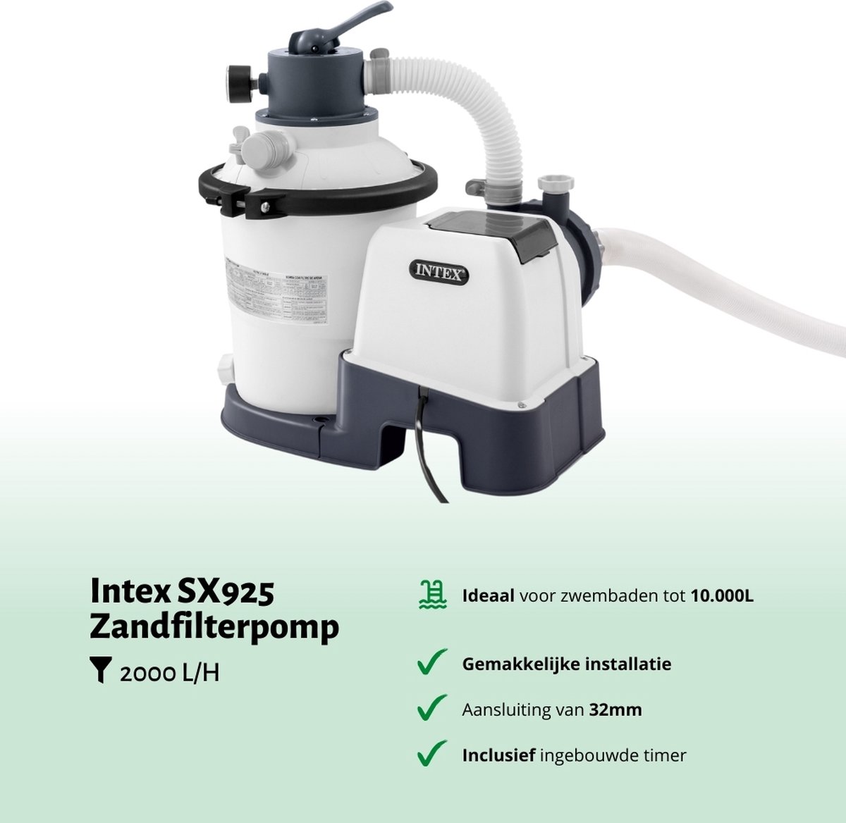 Intex 26642GS Zandfilterpomp - SX925 - 2000 liter per uur inclusief Intex Filterbollen - Geschikt voor zandfilterpomp - 29045 (1 stuks) & WAYS Testrips (1 stuks) – foto 2