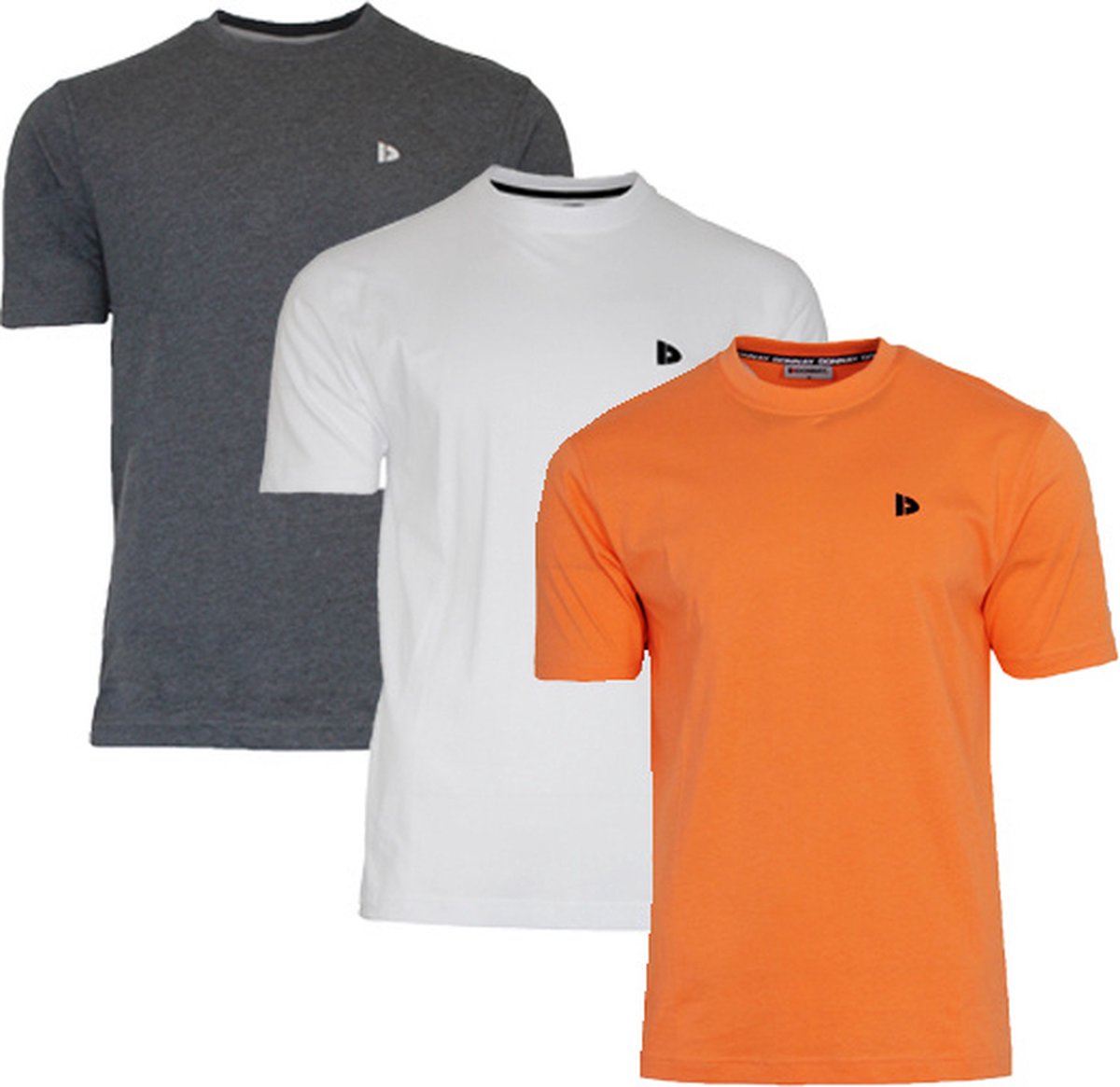 3-Pack Donnay - T-shirt (Vince) - Sportshirt - Heren - Charcoal-marl/White/Apricot orange (578) - maat 3XL