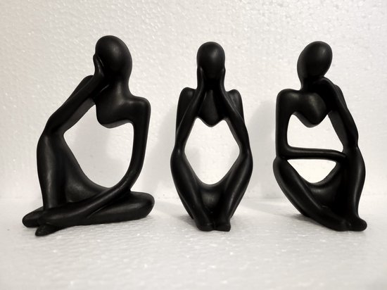 De Denkers Abstracte Beeldjes Zwart - Set van 3 Stuks - Standbeeldjes - Decoratie - Woondecoratie