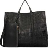 Large black handbag with embossed pattern