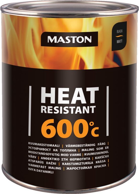 Maston Heat Resistant 600°C - Mat - Zwart - Hittebestendige Verf - 1 liter