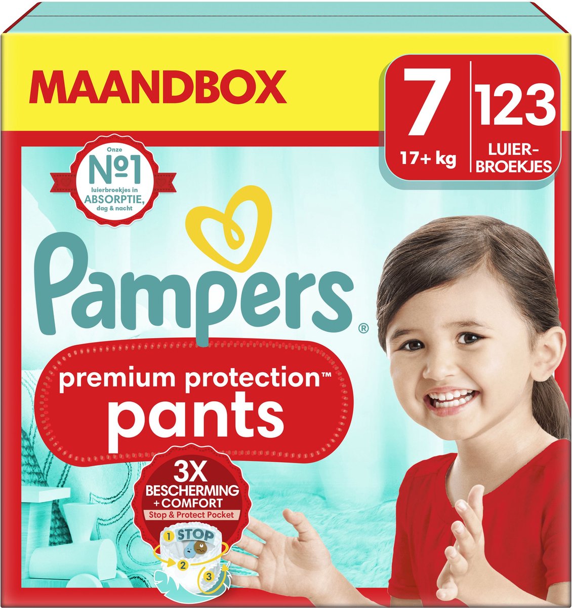 Pampers Premium Protection Pants - Maat 7 (17kg+) - 123 Luierbroekjes - Maandbox - Pampers