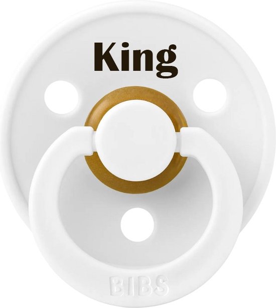 Koningsdag speen met KING - speen MAAT 1 - BIBS - tuut - speen met tekst - witte speen - BolleToet
