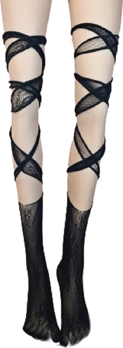 Goedkoopste BamBella® - Erotische gaten gaas panty kousen dames - Sexy hoge sokken zwart