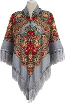 Accessoires Framboos - Slavische Stijl - Kleurrijke Folkloristische Dames sjaal - Grijs