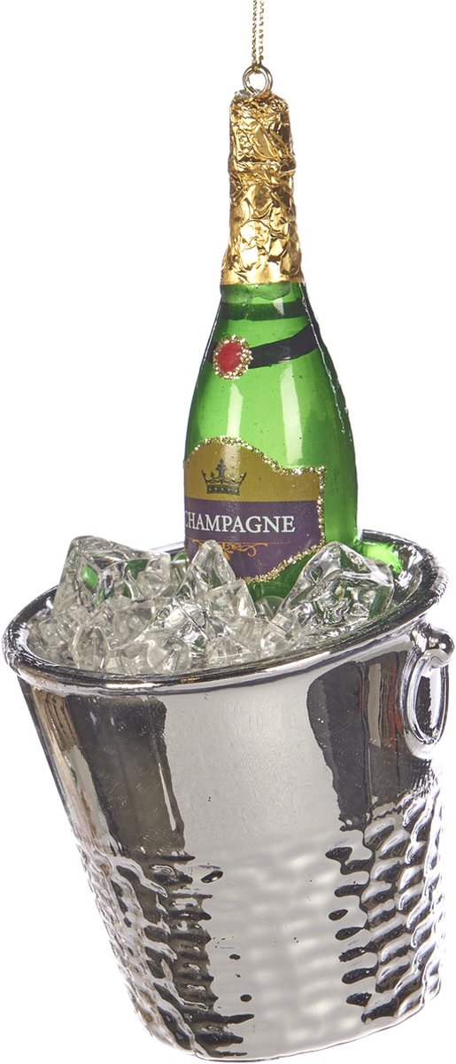 Goodwill M&G Kerstornament - Champagne in Wijnkoeler - glas - zilver groen - 13cm