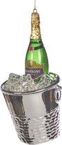 Viv! Christmas Kerstornament - Champagne in Wijnkoeler - glas - zilver groen - 13cm
