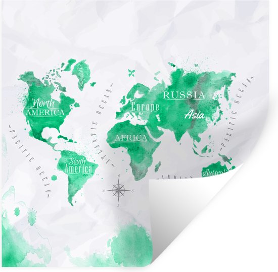 Stickers muraux - Cartes du monde - Vert - Peinture - 80x80 cm - Feuille adhésive
