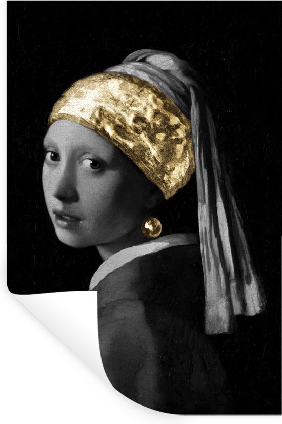 Muurstickers - Sticker Folie - Meisje met de parel - Johannes Vermeer - Goud - 40x60 cm - Plakfolie - Muurstickers Kinderkamer - Zelfklevend Behang - Zelfklevend behangpapier - Stickerfolie