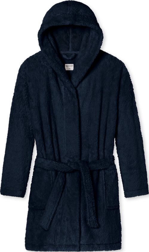 SCHIESSER Essentials badjas - dames kamerjas teddyfleece comfort fit donkerblauw - Maat: M