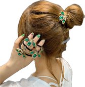 Haar elastiek - Haarsieraad - Haarspeld - Haar accessoires - Haarelastiekje Emerald - Groen - Haarclip - Haarklem - Dames - Versierd - Strass Steentjes - 4.5  cm - Cadeau Tip!