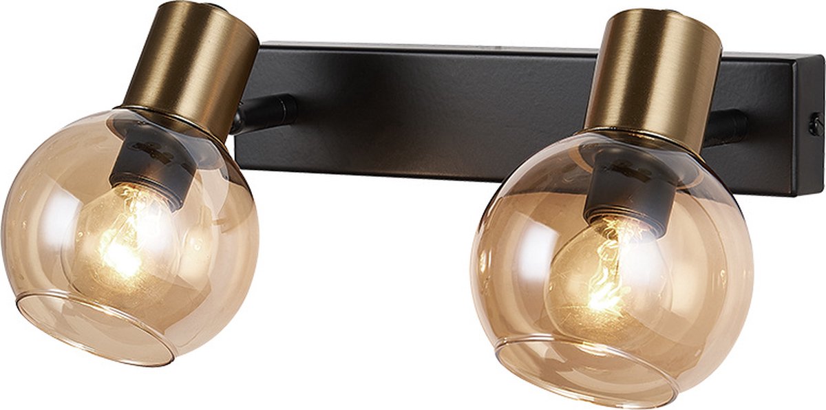 Fantasia Osira wandlamp 2x E14 zwart met amber glas