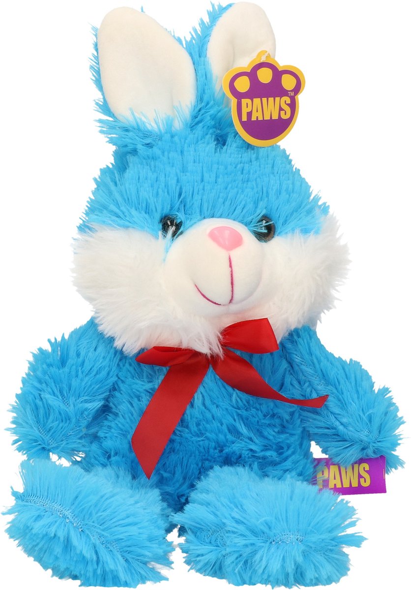 Heunec Paashaas/haas/konijn knuffel dier - zachte pluche - blauw - cadeau - 32 cm - met strikje
