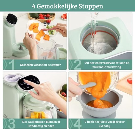 5-in-1 Multifunctionele Baby Stomer - Babymoov - Blender - Foodprocessor - Food Maker - Flessenwarmer - Compact Design - Incl Gratis Babyrecepten - Mint van Babymoov — afbeelding 4