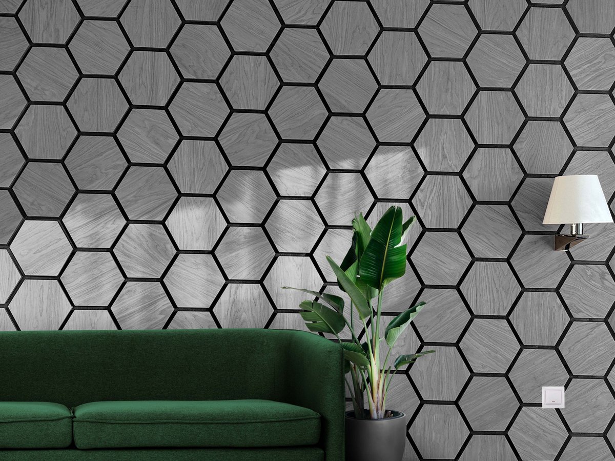 WallingtonNL Hexagon akoestisch houten wandbekleding Dark Grey