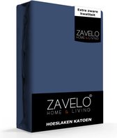Zavelo Effen Hoeslaken Denim Blauw (Katoen) - Lits-jumeaux (160x200 cm) - Hoogwaardige Kwaliteit - Rondom Elastisch - Perfecte Pasvorm