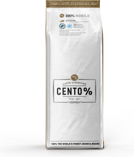 Cento% Nobile - Medium gebrande koffiebonen - 750 gram - Rainforest Alliance - 100% Arabica