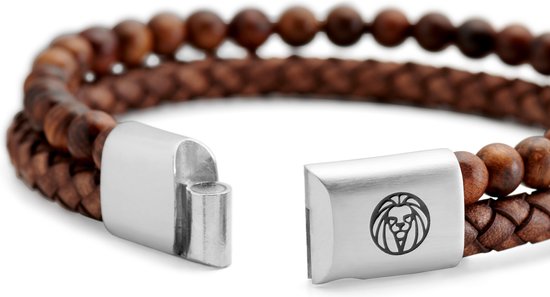 Bracelet Icon en perles de bois et cuir vintage