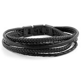 Lucleon - Roy - Armband voor heren van zwart leer en zwart roestvrij staal