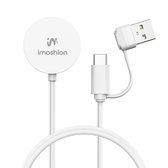 Chargeur iMoshion Apple Watch - Câble de chargement USB-C et USB-A - Chargeur 2-en-1 - 1 mètre - Convient pour Apple Watch Series 1/2/3/4/5/6/7/8/9/SE ( 2 ) / Ultra (2) - Wit