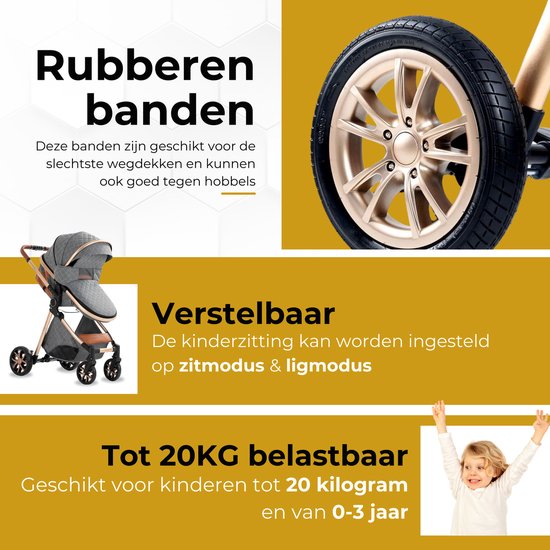 Lunola Nova - Kinderwagen 3-in-1 - incl. autostoel - 0-20kg - XXL - Multifunctionele Buggy 3in1 - Grijs — afbeelding 5