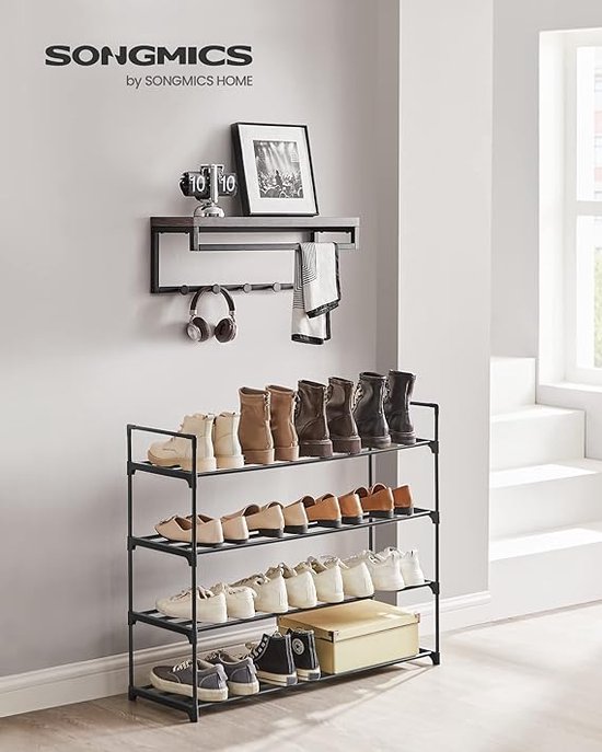 schoenenrek met 4 niveaus, metalen schoenenopslag, voor max. 20 paar schoenen, schoenenplanner voor woonkamer, hal en kleedkamer