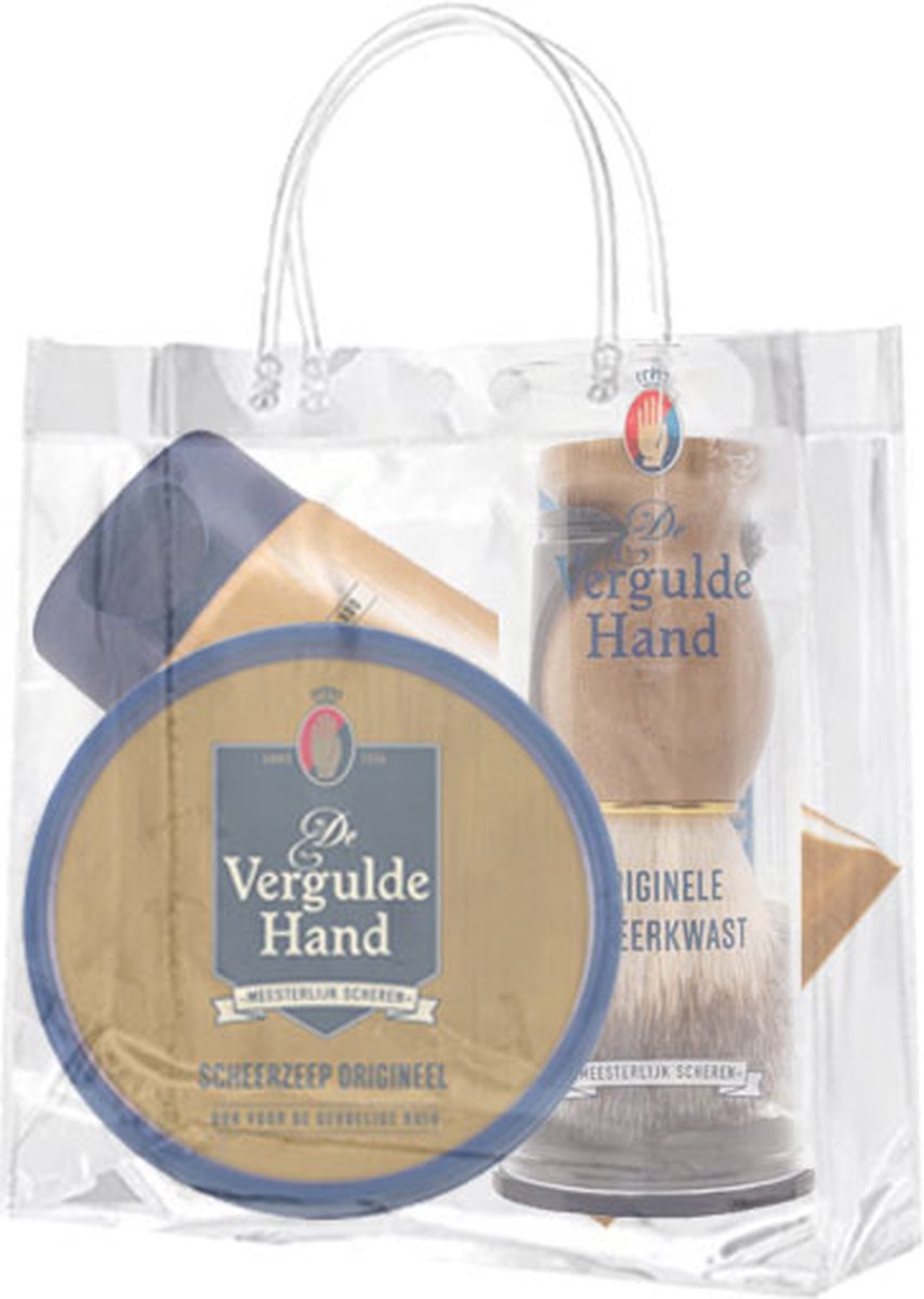 Goedkoopste Vergulde Hand 3 Delige Set - After Shave Balsem & Orginele Scheerkwast & Scheerzeep
