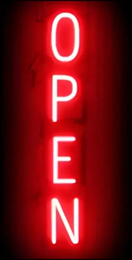 O P E N - Lichtreclame Neon LED bord verlicht | SpellBrite | 15 x 83 cm | 6 Dimstanden - 8 Lichtanimaties | Reclamebord neon verlichting