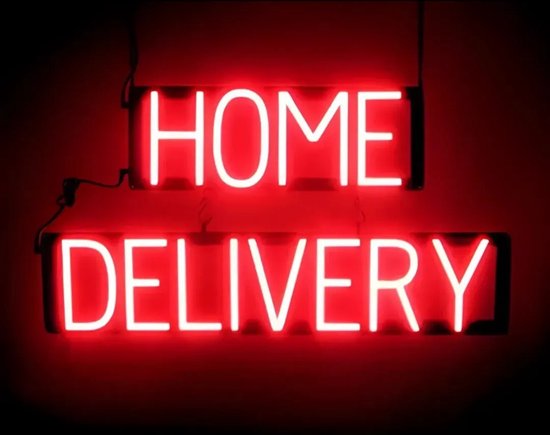 HOME DELIVERY - Lichtreclame Neon LED bord verlicht | SpellBrite | 72 x 38 cm | 6 Dimstanden - 8 Lichtanimaties | Reclamebord neon verlichting