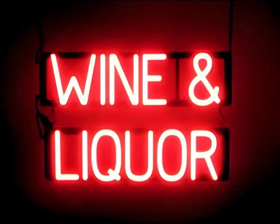 WINE & LIQUOR - Lichtreclame Neon LED bord verlicht | SpellBrite | 56 x 38 cm | 6 Dimstanden - 8 Lichtanimaties | Reclamebord neon verlichting