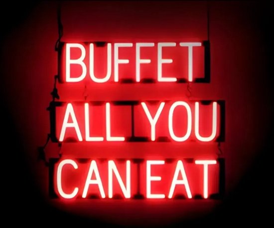 BUFFET ALL YOU CAN EAT - Lichtreclame Neon LED bord verlicht | SpellBrite | 68 x 60 cm | 6 Dimstanden - 8 Lichtanimaties | Reclamebord neon verlichting
