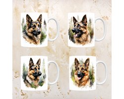 Duitse Herder mokken set van 4, servies voor hondenliefhebbers, hond, thee mok, beker, koffietas, koffie, cadeau, moeder, oma, pasen decoratie, kerst, verjaardag