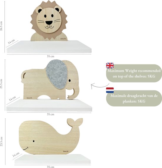 Serra Fé - wandplank kinderkamer - set van 3 wandplanken van 35 cm - hout — afbeelding 4