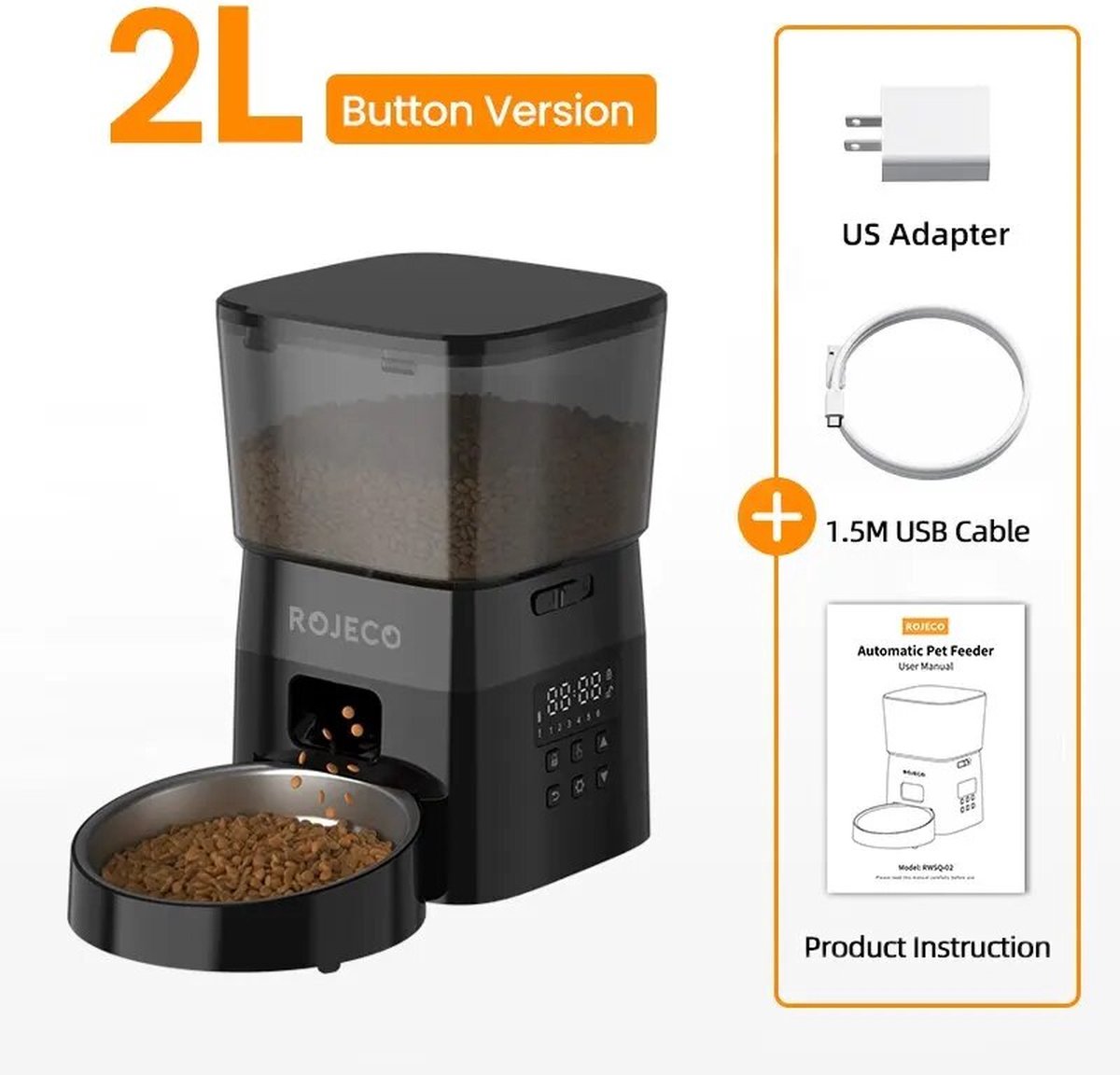 ROJECO Automatische Voerbak Kat en Hond - Smart Control - 2 L