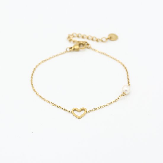 Armband met hart en parel - Goud - Stainless Steel - Nikkelvrij