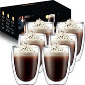 LOUVIRA - Dubbelwandige koffieglazen 350ML - Dubbelwandige theeglazen - Dubbelwandige glazen Latte macchiato glas - 6 stuks (cadeaudoos)