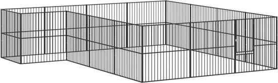 vidaXL - Hondenkennel - 16 - panelen - gepoedercoat - staal - zwart