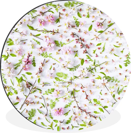 WallCircle - Wandcirkel - Muurcirkel - Een wit met roze bloemdessin - Aluminium - Dibond - ⌀ 60 cm - Binnen en Buiten