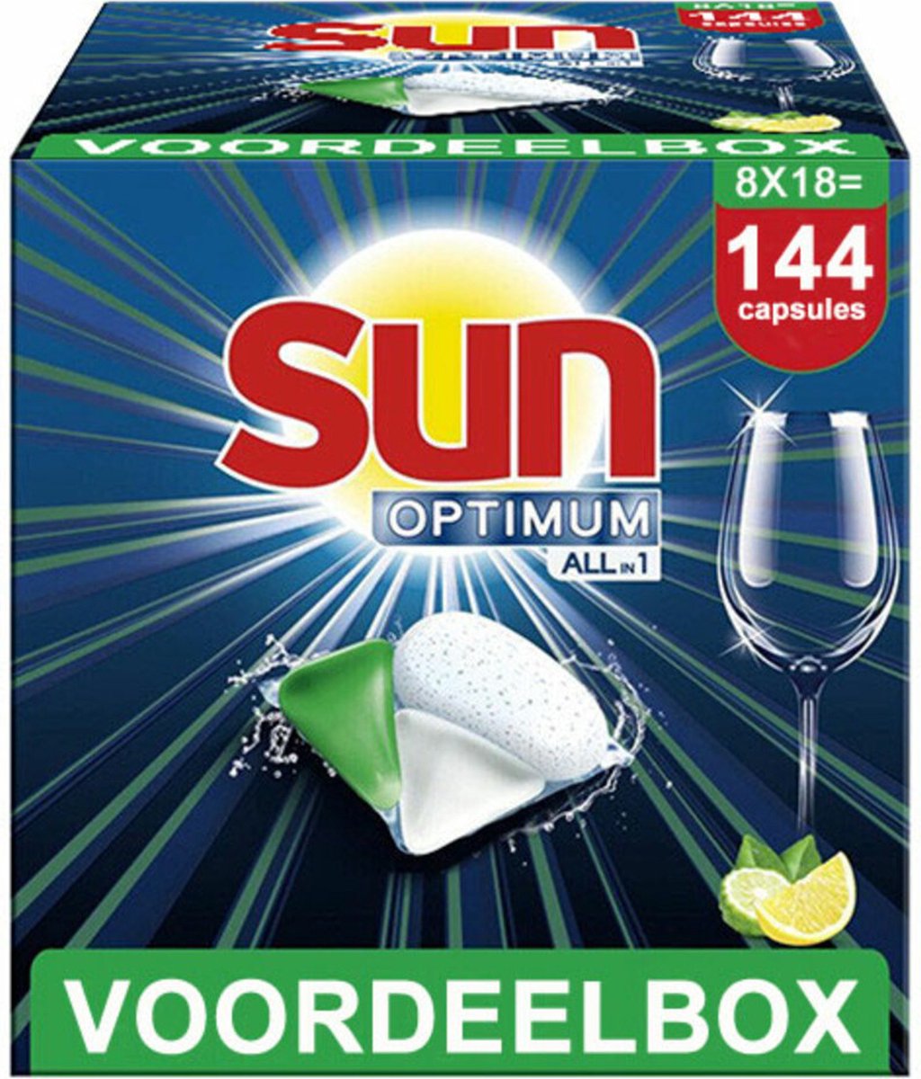Goedkoopste Sun - Vaatwascapsules - Optimum - All-in-1 - Citroen - 100 oplosbaar tabletfolie - 144 Vaatwastabletten - Voordeelverpakking