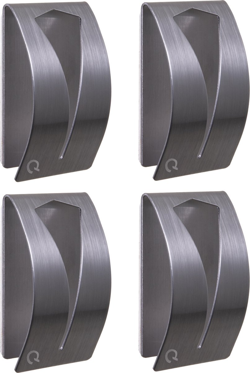 QUVIO Handdoekhouder - RVS - Set van 4 - Met plakstrip - Handdoekenrek - Badkamer - Handdoekhaakjes - Wandhaak - Handdoekhanger - Zilver - 2,5 x 5 x 8 cm