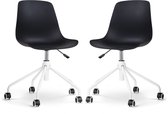 Nolon Nout-Pip Bureaustoelen Set van 2 Zwart - Kunststof Zitting - Verstelbaar - Wieltjes - Wit Onderstel