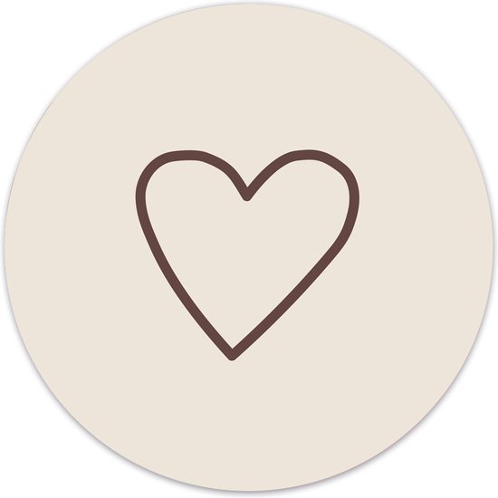 Label2X - Muurcirkel hart beige - Ø 140 cm - Forex - Multicolor - Wandcirkel - Rond Schilderij - Muurdecoratie Cirkel - Wandecoratie rond - Decoratie voor woonkamer of slaapkamer