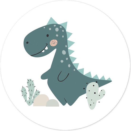 Label2X - Muurcirkel kids dino jongen - 80 cm - Forex - Multicolor - Wandcirkel - Rond Schilderij - Muurdecoratie Cirkel - Wandecoratie rond - Decoratie voor woonkamer of slaapkamer