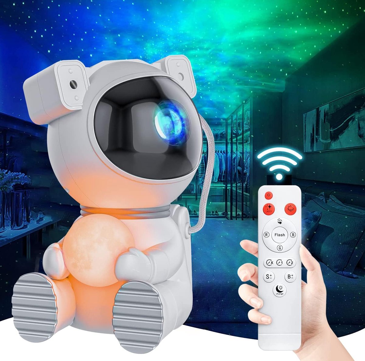Astronautische Sterrenhemel Projector met LED Nachtlampje en Afstandsbediening - 360° Rotatie - 16 Modussen - Melkweg Licht Projector voor Kinderen en Volwassenen - Slaapkamer, Decoratie, Feestje