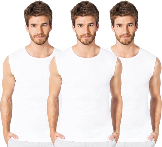 3 Stuks Donex Heren Mouwloos Shirt  100% Katoen Wit maat XL