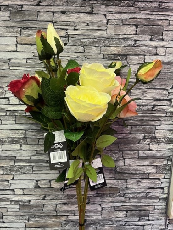 Boeket zijden rozen Wit-rood-roze Boeket Real Touch Roses - Pink - Roze - Red-Rood-Wit -WhiteKunstbloemen - Kunst Rozen - Kunst Boeket - 79 CM - Zijden Bloemen - Latex Bloem - Bruiloft - Wedding