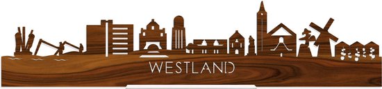Standing Skyline Westland Palissander hout - 60 cm - Woondecoratie design - Decoratie om neer te zetten en om op te hangen - Meer steden beschikbaar - Cadeau voor hem - Cadeau voor haar - Jubileum - Verjaardag - Housewarming - Interieur -