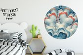 Cercle mural - Cercle mural - Un blanc avec un motif floral bleu - Aluminium - ⌀ 140 cm - Intérieur et extérieur