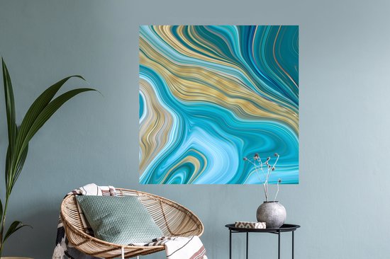 Stickers muraux - Film adhésif - Marbre - Vagues - Or - Motifs - 100x100 cm - Film adhésif - Stickers muraux chambre enfant - Papier peint autocollant XXL - Papier peint autocollant - Film adhésif