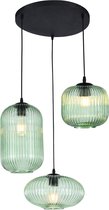 Olucia Charlois - Retro Hanglamp - 3L - Glas/Metaal - Groen;Zwart - Rond